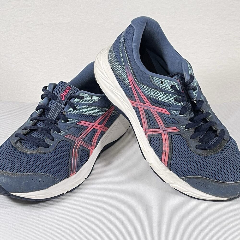 Asics Gel Contend Running Shoes Womens 8 WIDE Blue Pink Trainer Sneaker 1012A571
